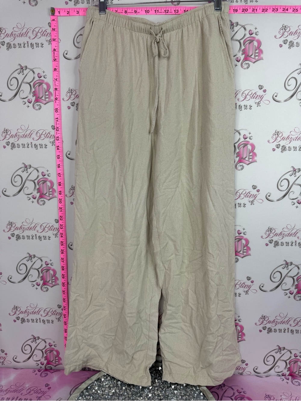 Pants Wide-Leg Drawstring Pants in Beige